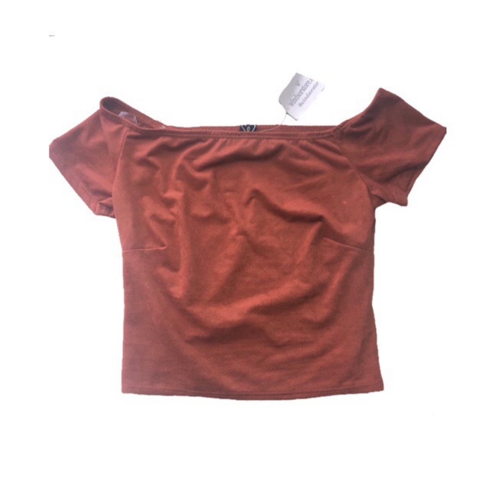 Windsor orange suede off the shoulder crop top